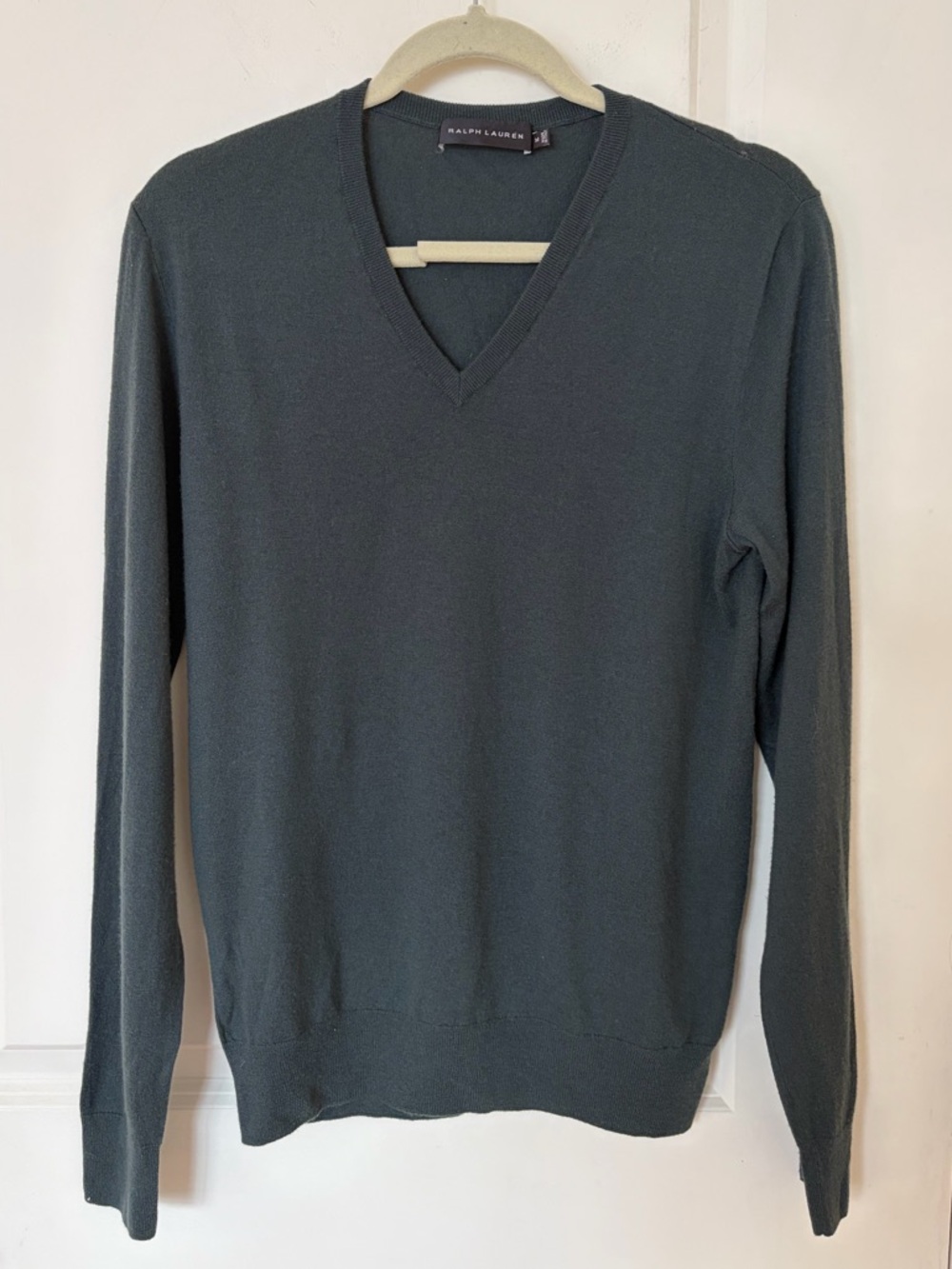 Ralph Lauren Black Label Cashmere V Neck Green Blue Sweater Medium Made In Italy